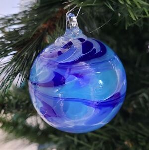 Blue Swirled Blown Glass Handmade Ornament